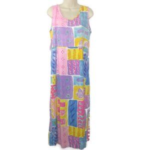 Vintage 90's Planet Fish Multi Pastel Boho Mid-Maxi Dress